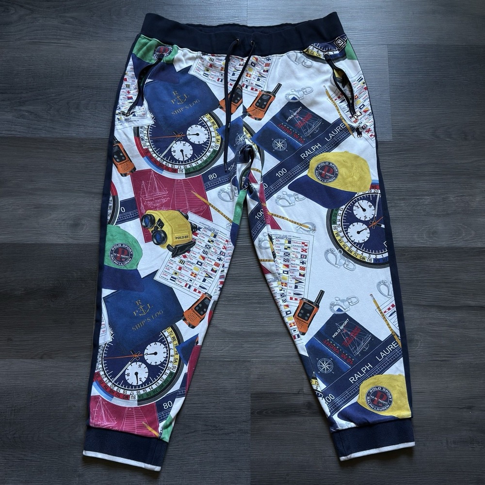 Polo Ralph Lauren Sport Ocean 12 M Yacht Challenge AOP Sweatpants Men XL Sailing